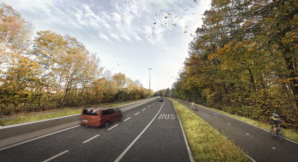 R0 oost - Brusselse ring - Ring rond Brussel - Werken aan de ring - dorpskern Jezus-Eik - F29 Tervuren Bertem Leuven fietssnelweg - autobaan - busstrook