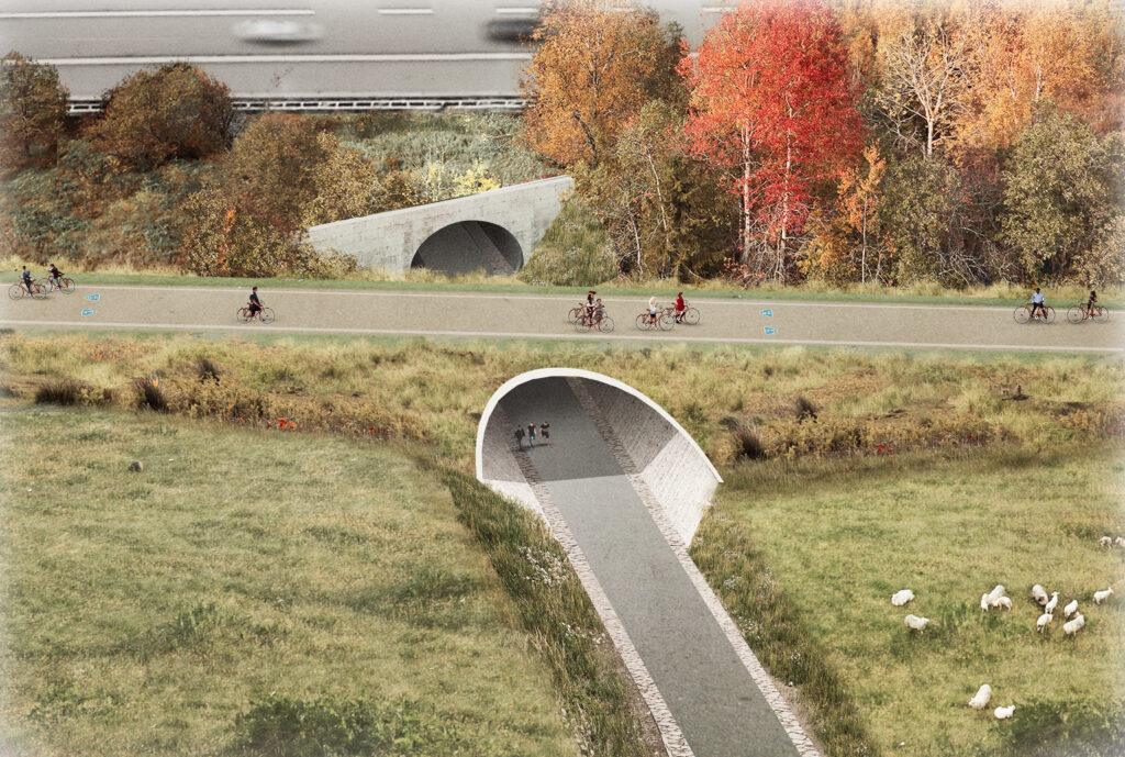 R0 oost - Brusselse ring - Ring rond Brussel - Werken aan de ring - dorpskern Jezus-Eik - F29 Tervuren Bertem Leuven fietssnelweg - fietsen door groene omgeving - Termunckdreef fietstunnel