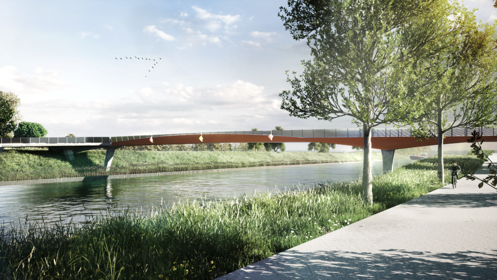 Seine-Schelde_Leie Pand 140 Sint-Baafs-Vijve Deinze De Vlaamse Waterweg Seinebekken fietsbrug voetgangersbrug fiets- en voetgangersbrug Zulte SBE engineering #teamsbe #expertsatpla