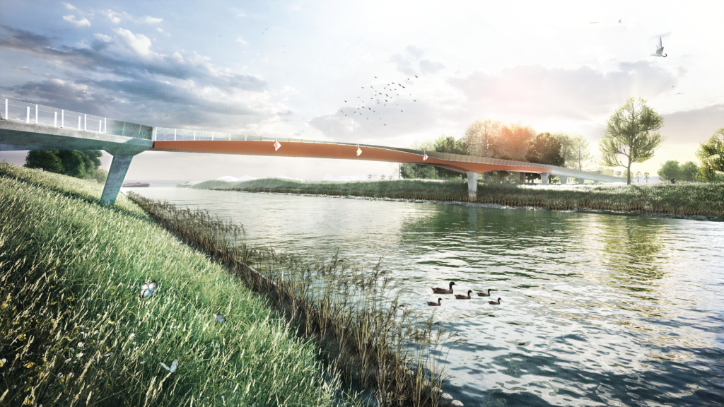 Seine-Schelde_Leie Pand 140 Sint-Baafs-Vijve Deinze De Vlaamse Waterweg Seinebekken fietsbrug voetgangersbrug fiets- en voetgangersbrug Zulte SBE engineering #teamsbe #expertsatpla